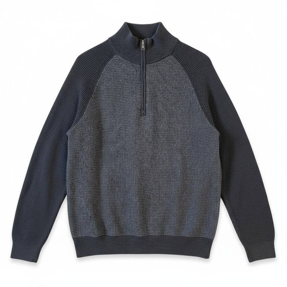 BANANA REPUBLIC Mens Wool Blend Colorblock Quarter Zip Knit Sweater Gray Large